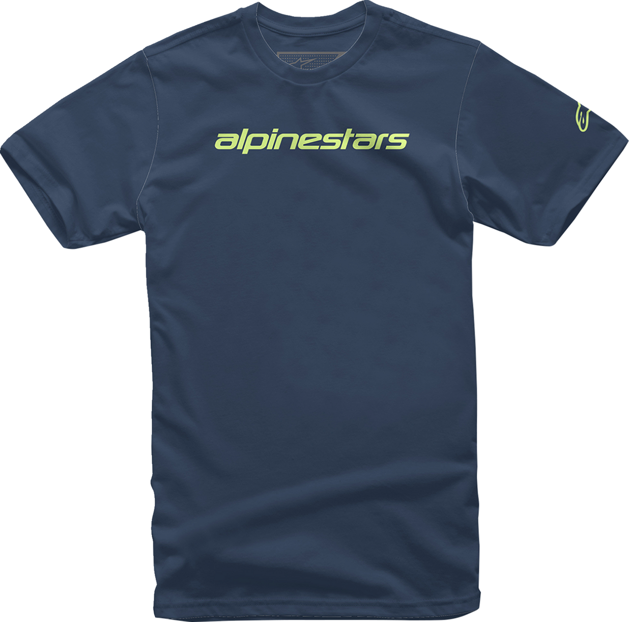 Alpinestars Linear Wordmark T-Shirt Navy Lime Medium Front View