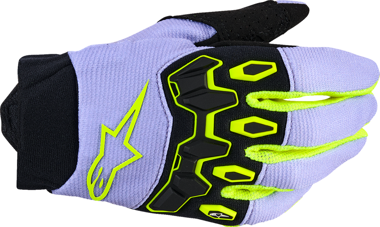 Alpinestars Youth Full Bore V2 Gloves Purple/Fluo Yellow 2XS Youth MX gloves in purple and fluorescent yellow with TPR knuckle protection
