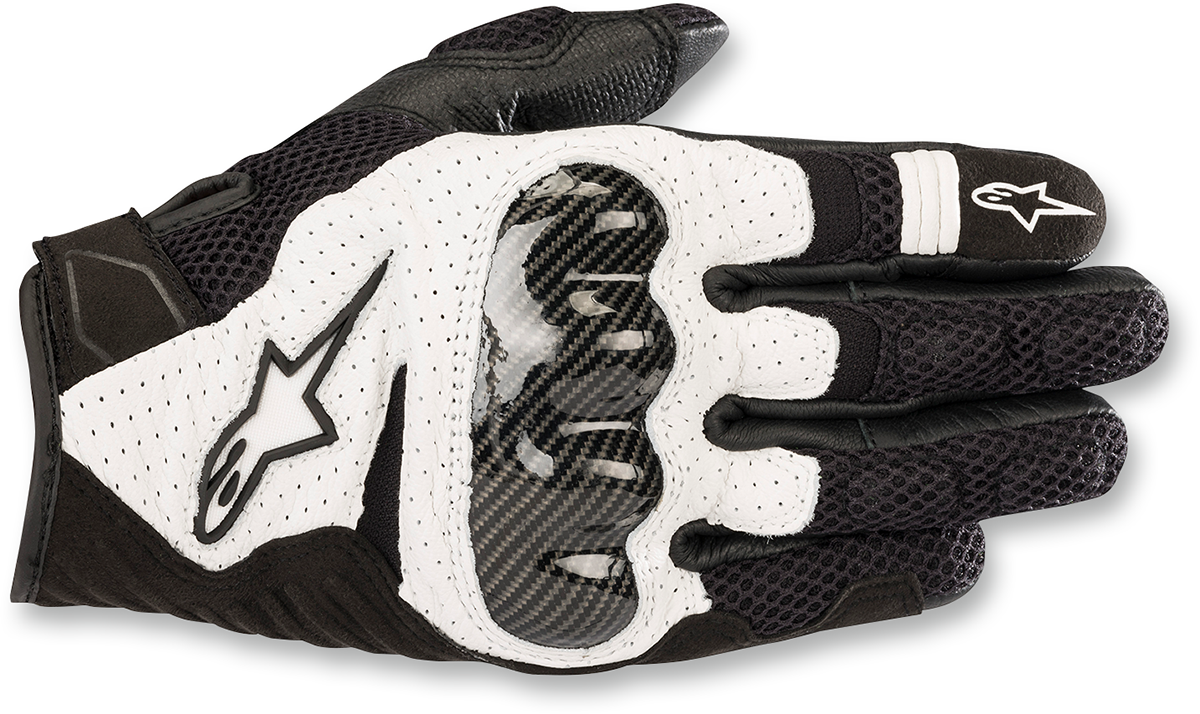 Alpinestars SMX-1 Air V2 Gloves Black White 3XL with leather mesh construction and knuckle protection
