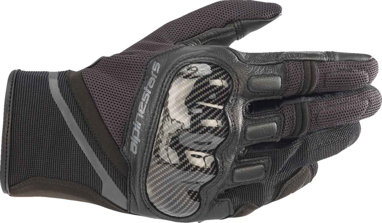 Alpinestars Chrome Gloves Black and Tar Gray in Extra Large with knuckle protection and touchscreen-enabled fingertips.