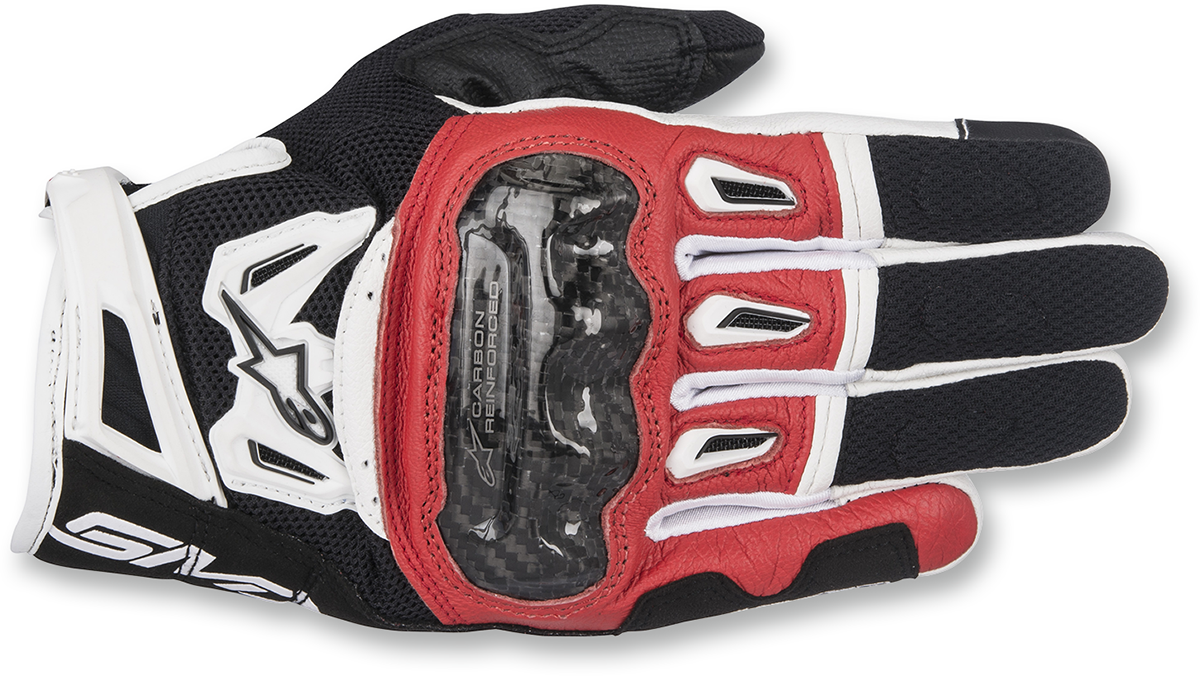 Alpinestars SMX-2 Air Carbon V2 Leather Gloves White Black Red Small Motorcycle Riding Gloves