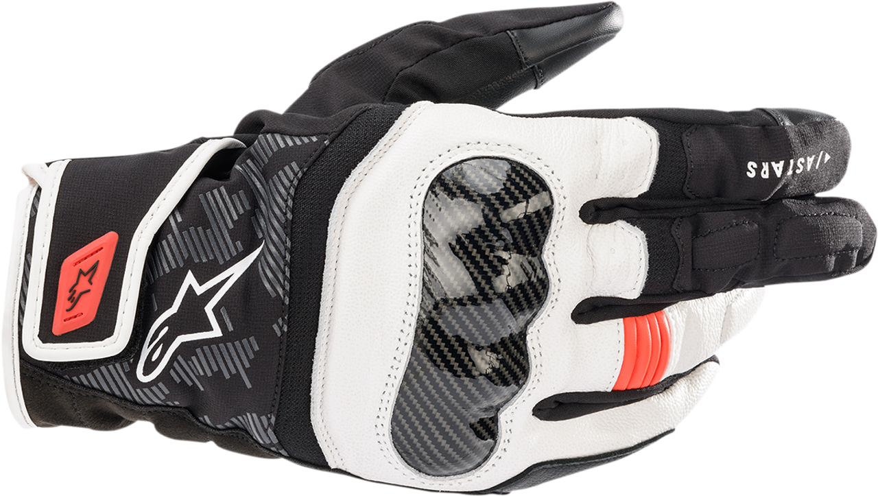 Alpinestars SMX Z Drystar Leather Gloves Black White Fluorescent Red Medium Motorcycle Waterproof Riding Gloves