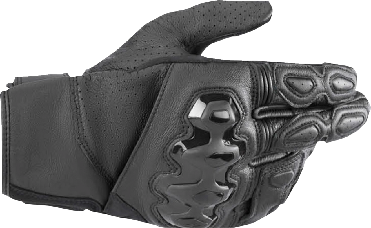 Alpinestars Celer V3 black leather motorcycle gloves in Large size with PU knuckle armor, finger bridge and touchscreen-compatible fingertips.