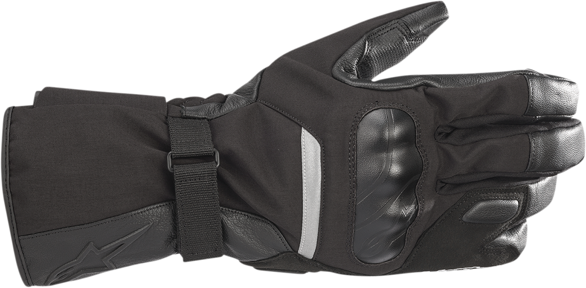 Alpinestars Apex V2 Drystar black long cuff cold-weather motorcycle gloves in Small showing insulation, waterproof membrane, and protective palm slider
