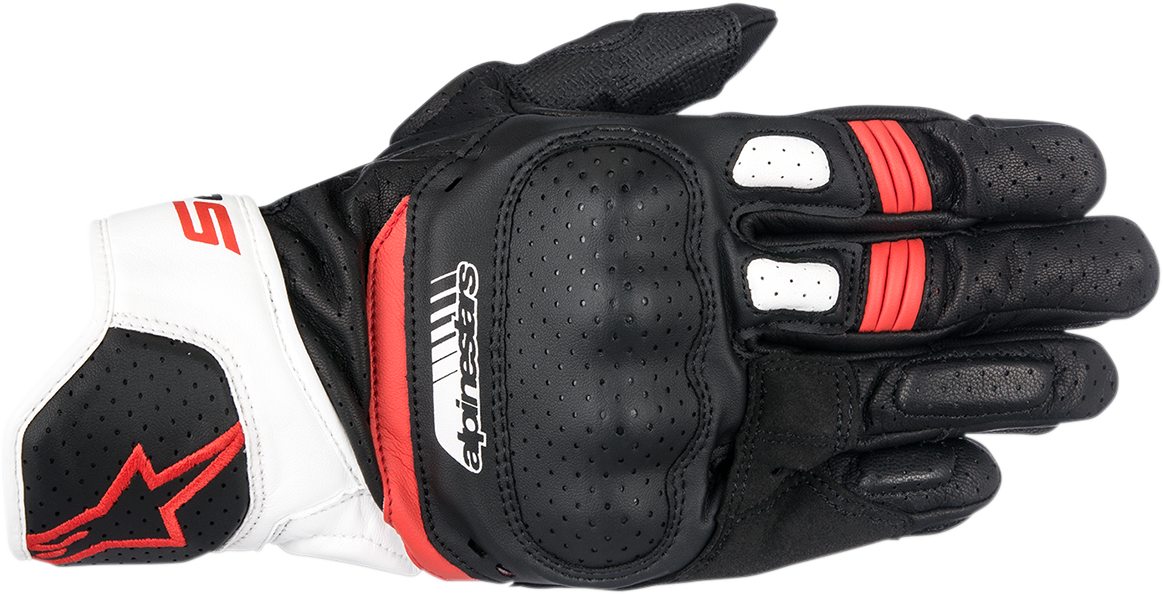 Alpinestars SP-5 Leather Short Cuff Gloves Black White Red Small Knuckle Protector Abrasion Resistant