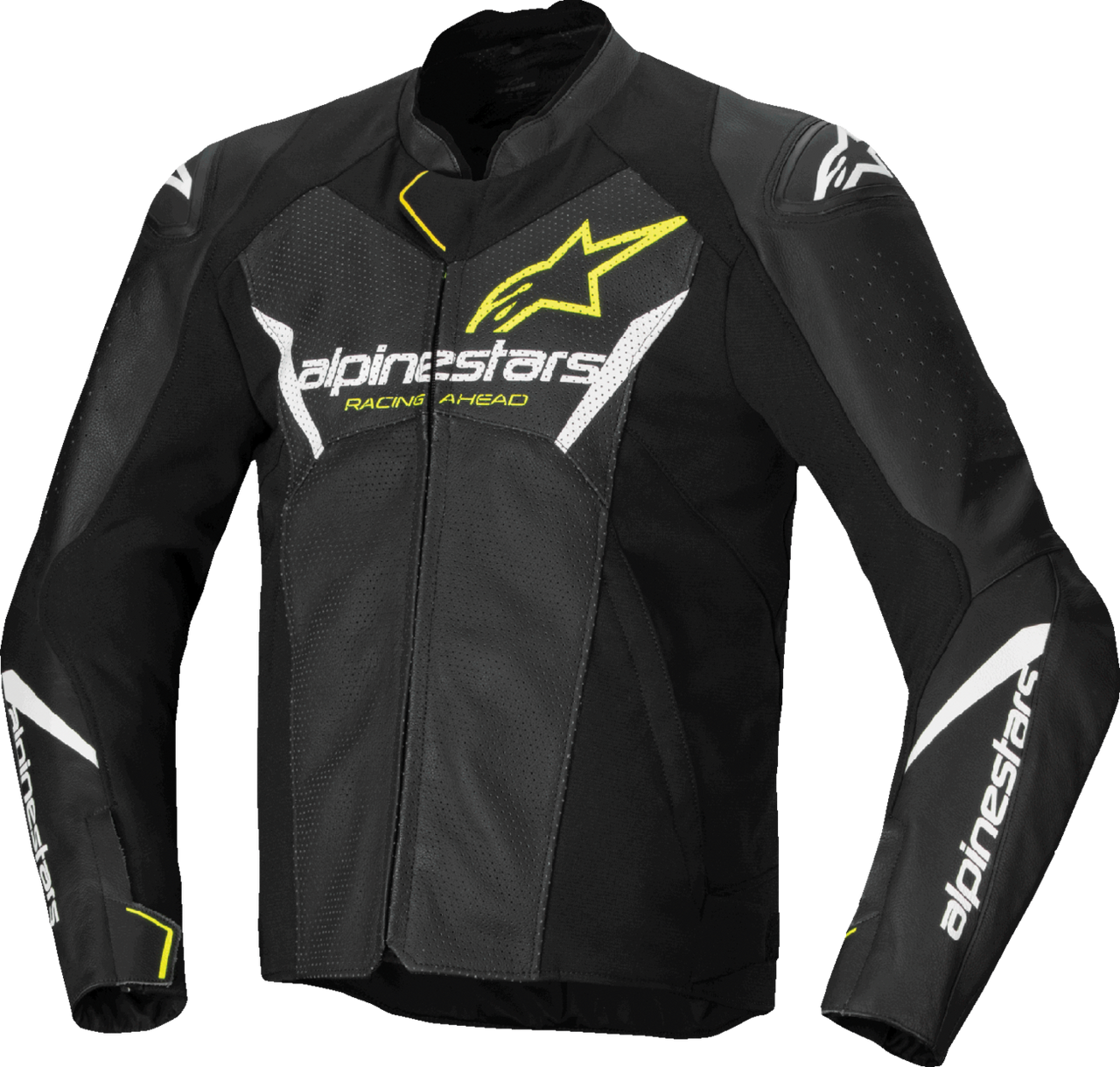 Alpinestars Faster v3 Airflow Leather Jacket - Black/White/Yellow Fluo - US 42 / EU 52