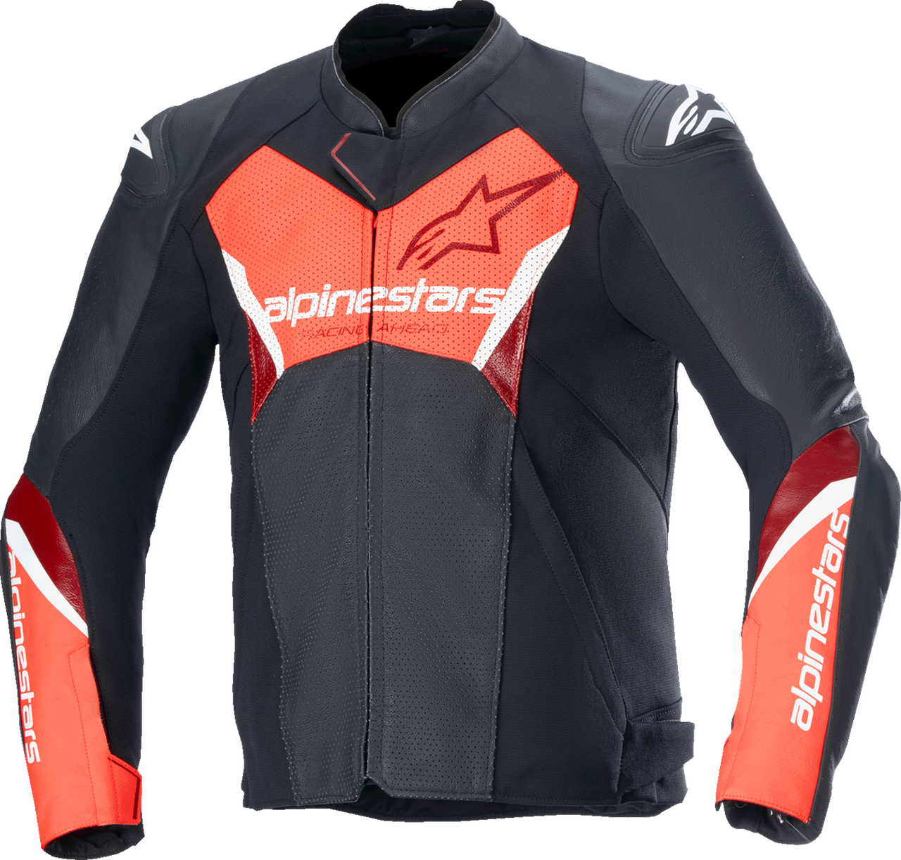Alpinestars Faster v3 Airflow Leather Jacket - Black/Red Fluo - US 48 / EU 58