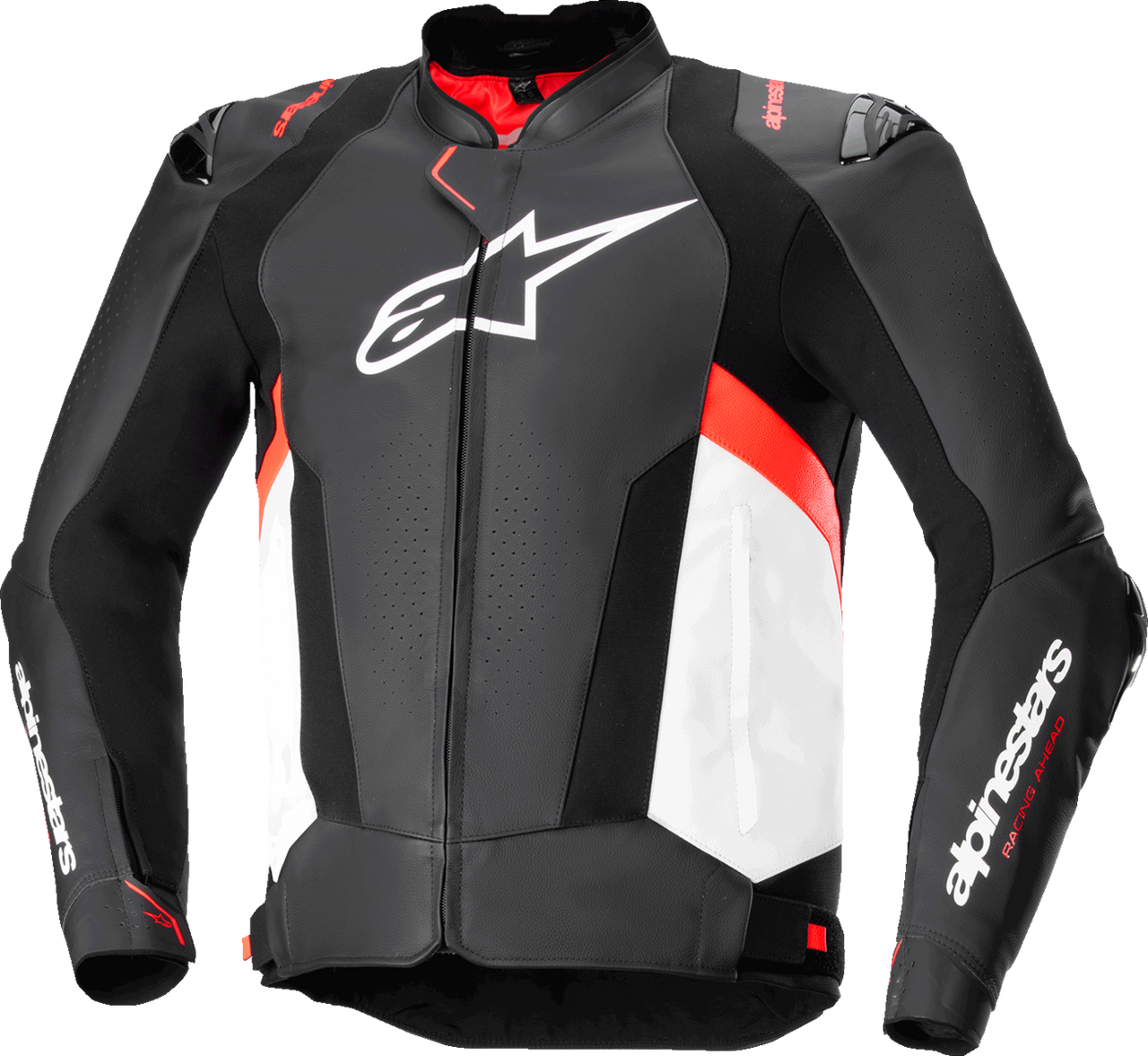 Alpinestars Missile v3 Leather Jacket - Black/White/Red Fluo - US 46 / EU 56