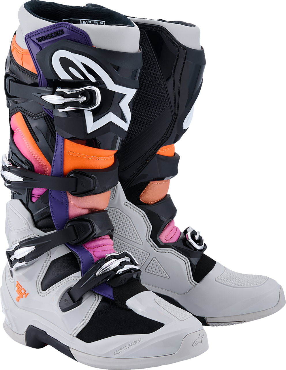 Alpinestars Tech 7 Boots - Black/Light Gray/Fluorescent Orange/Magenta - US 9 / EU 43