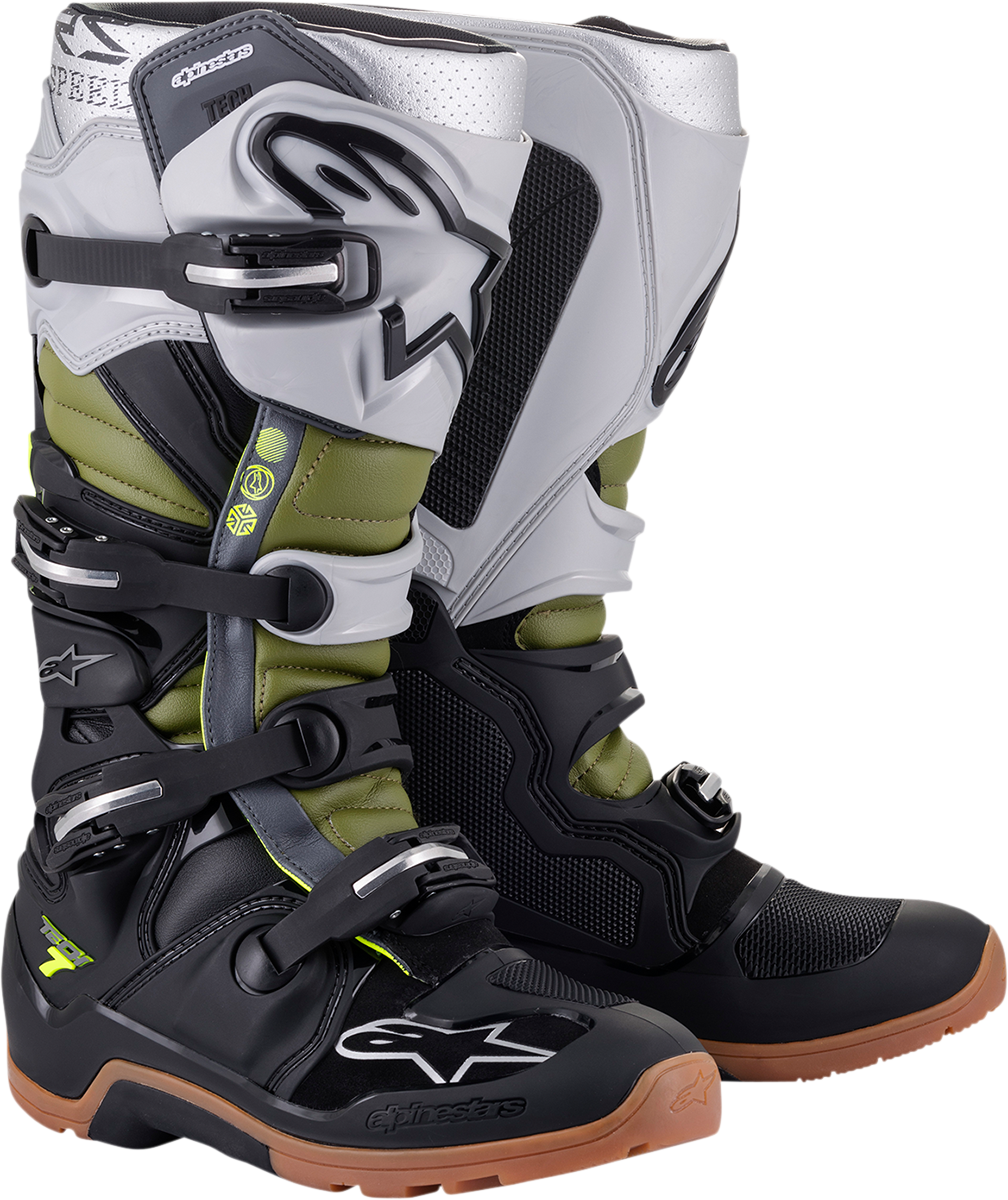 Alpinestars Tech 7 Enduro Boots - Black/Silver/Green - US 10 / EU 44.5