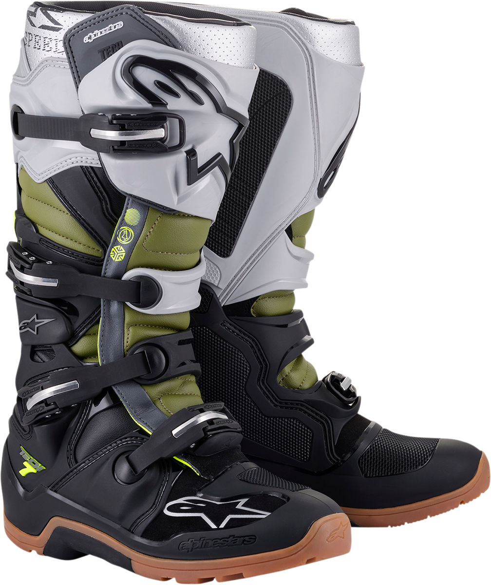 Alpinestars Tech 7 Enduro Boots - Black/Silver/Green - US 7 / EU 40.5