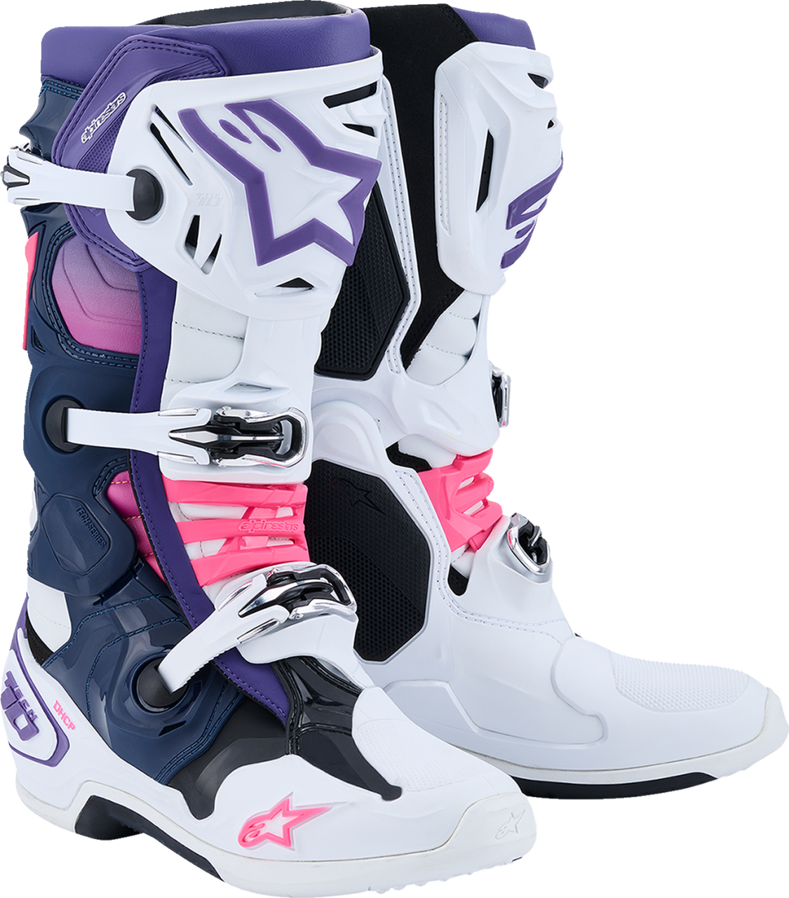 Alpinestars Tech 10 Boots - White/Violet/Navy/Pink Fluorescent - US 7 / EU 40.5