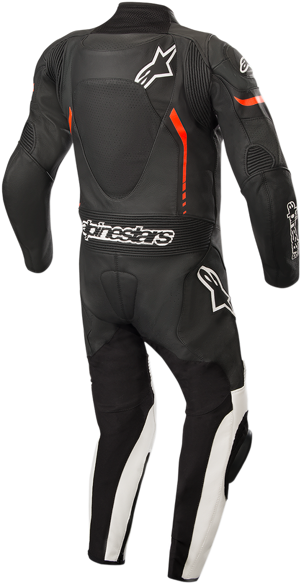 Youth GP Plus 1-Piece Leather Suit - Black/White/Red Fluorescent - US 28 / EU 150