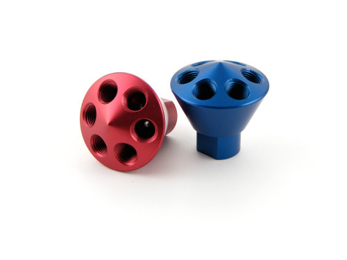 <ul>
<li>Individually tested for perfect flow</li>
<li>Includes one blue for nitrous and one red for fuel</li>
<li>6 port 1/8" NPT female outlets</li>
<li>1/8" NPT female inlet</li>
</ul>
<p>These nitrous oxide distribution showerheads will assure equal and accurate distribution of the fuel and the nitrous to all cylinders.</p>