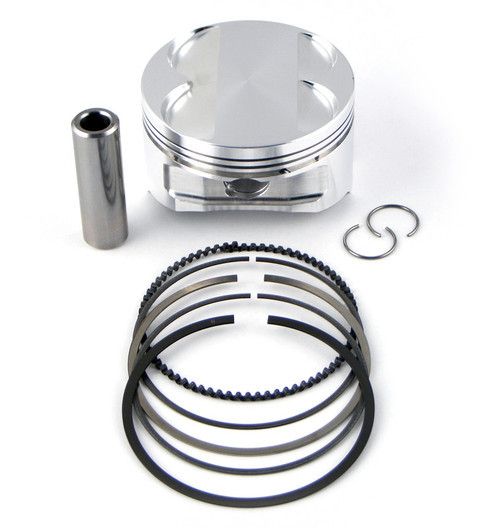 <div class="Description_Overview"><br />
<ul class="standard_ul">
<li>81mm forged piston for stock bore Hayabusa (99-07)</li>
<li>13:1 compression ratio for increased horsepower over stock</li>
<li>Machined from 2618 T6 high tensile forged aluminum</li>
<li>Dome/Dish features smooth flowing radii and require no deburring or preparation</li>
<li>Brock's Performance custom JE pistons are specifically engineered for extreme applications including professional competition</li>
<li>Includes 1 piston, 1 ring assembly for coated bores, 1 tool steel straight wall pin, and 2 wire locks</li>
</ul>
</div>
<div class="Description_Product_Details"><br />
<p>We are often asked why our Brock's Performance custom pistons differ from the standard JE&rsquo;s. Of course we both strive for maximum performance and reliability on the street and track, but occasionally we notice our pistons seem to see severe usage (our guys are animals, usually with Nitrous Oxide!)</p>
<br />
<ul class="standard_ul">
<li>We have a modified compression height. This allows the novice or experienced engine builder to &ldquo;squeeze&rdquo; his engine more or less with the use of particular base gaskets without creating extreme HP losses from running a safer piston to head clearance. Measured clearance is dependent upon several variables including cylinder height after plating. We use .005 copper in addition to stock or 2 stock base gaskets, no custom machine work required.</li>
<li>We use a &ldquo;Napier&rdquo; style ring pack. This is technology designed to decrease wear on the bore for longer engine life while increasing horsepower and ring seal.</li>
<li>Modified top ring placement to prevent detonation damage due to low octane fuel or a &ldquo;missed&rdquo; tune up with Nitrous.</li>
<li>Modified second ring groove works in conjunction with top groove modifications to gain additional insurance in case of a problem.</li>
<li>Removal of scavenger and anti-detonation groove (Trade secret).</li>
<li>Modified Intake pocket diameter to increase piston strength above top ring land.</li>
<li>Modified intake pocket angle to provide additional piston to valve clearance towards the center of the piston (at 7-10 degrees ATDC) without hurting compression as much as simply adding a deeper pocket (which would also decrease distance/strength between the bottom of the intake pocket and the top ring groove).</li>
<li>Modified exhaust pocket angle for the same reason as the modified intake pocket angle, except at 7-10 degrees BTDC.</li>
</ul>
<br />
<p>We sell our custom JE&rsquo;s at a comparable price to the standard and far lower than any other custom piston would cost. You also receive our tech support, assembly sheet and ring theory literature, free with purchase.</p>
<br />
<p><em>We have not received a single customer complaint or reported failure since the release of this piston design at the beginning of the <br /> 2004-05 race season!</em></p>
<em><br /> </em></div>