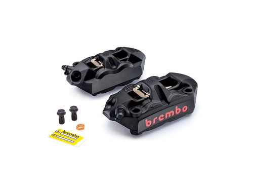 <p><strong>Position:</strong> Front</p> <p><strong>Bolt-Center:</strong> 108mm</p> <p><strong>Caliper Body:</strong> Monoblock</p> <p><strong>Piston DIA:</strong> 34mm</p> <p><strong>Piston Quantity:</strong> 4</p> <p><strong>Piston Material:</strong> Aluminum</p> <p><strong>Disc Height:</strong> 32-34mm</p> <p><strong>Caliper Material:</strong> Cast Aluminum</p> <p><strong>Finish:</strong> Black Anodized</p> <p><strong>Weight (w/o pads):</strong> 1.76 lb. (800g) - Per Caliper</p> <p><strong>Brake Pads:</strong> Included <a style="color: blue;" href="%%GLOBAL_ShopPathSSL%%/brembo-replacement-brake-pad-set-hh-rated-sintered/" target="_blank">(HH Rated Sintered)</a></p> <p><strong>Offset:</strong> 22.5mm</p> <p><strong>Brake Fluid:</strong> DOT 4</p> <p><strong>Note:</strong> 2 Caliper Kit</p> <p><strong>Brembo P/N:</strong> 220.A397.50</p> <p><strong><a style="color: blue;" href="%%GLOBAL_ShopPathSSL%%/product_images/uploaded_images/Brembo_Brake_Caliper_Dimensions_Reference_Guide.jpg" target="_blank">Click here to view Caliper Dimensions Reference Guide</a></strong></p> <div class="moretab" data-title="Product Details"> <p>This monoblock caliper, obtained from a single piece of cast aluminium which employs the most advanced casting and machining technologies in order to obtain a solid caliper body which is ultra light and has excellent stiffness and precision operating values. The hydraulics were given particular attention, as was the shape of the caliper body, both of which were the focus of technical fine-tuning. The caliper body, which houses four 34 mm diameter pistons, is characterized by significant stiffness values which are obtained thanks to the characteristic triple bridge shape.</p> <p>With these cast monoblock calipers Brembo makes the technology which has been successfully employed in MotoGP available to all enthusiasts. This is technology which allows the caliper body to be obtained from a single piece of cast aluminium, thereby guaranteeing optimum stiffness.</p> <p>The Brembo logo is embossed and hand painted in classic Brembo Red. The product, provided in a kit, includes sintered brake pads which represent the absolute best quality available on the market. The kit also contains an instruction manual, a set of Brembo stickers, and extremely useful heat adhesives used in racing to control caliper operating temperature, which are indicative of the product&rsquo;s racing nature.</p> </div>
