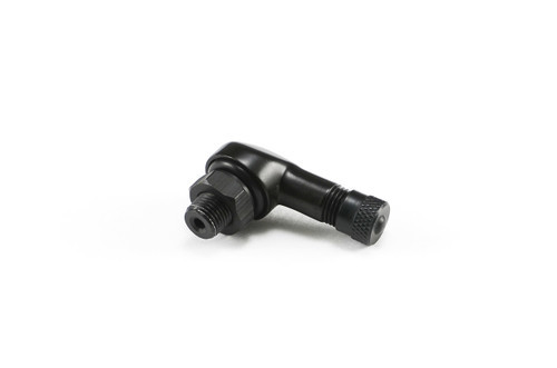 <ul>
<li>90&deg; aluminum valve</li>
<li>Black anodized finish</li>
<li>Replacement for wheels with an 11.3mm valve stem hole</li>
<li>Compatible with aftermarket wheels with an 11.3mm valve stem hole</li>
<li>All metal construction with o-ring seal</li>
<li>Max recommended torque value: 10Nm (7.4 ft-lb)</li>
<li>For sealant, use general clear silicon or automotive black silicon</li>
</ul>