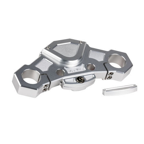 <ul>
<li>Silver top fork plate</li>
<li>CNC machined from billet aluminum</li>
<li>Designed for additional strength and support</li>
<li><strong>Mounts to 49mm forks</strong></li>
<li>Compatible with (14-23) Touring models</li>
<li>Road Glide (15-23) riser options available <a style="color: blue;" href="%%GLOBAL_ShopPathSSL%%/v-twin/vitys-design/risers-gauge-housings/risers/" target="_blank">here</a></li>
<li>Includes lock and two keys</li>
</ul>
<p><em>Installation should be performed following the OEM Harley-Davidson Service Manual and torque specifications</em></p>
<div class="moretab" data-title="About Vity's Design">
<p>Vity's goal is to dedicate the highest effort we possibly can into our original, custom designed products for your beloved Harley Davidson. Quality and customer satisfaction is imperative to us. We also love our heritage that helped us greatly in the process of creating this brand. Italian craftsmanship at its best.</p>
<p>Vity&rsquo;s Design showcases the natural beauty of CNC machining, in most products, by intentionally omitting final finishing processes such as tumbling, stonewashing, burnishing, or polishing.</p>
<p>The following quote from Vity's Design Founder, Matteo Vitali is translated from Italian: "From the incredible passion for Harley Davidson, my every single iron take shape. From a deep and meticulous study of materials, shapes and color, my accessories come to life."</p>
</div>
