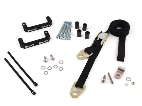 <ul>
<li>Includes Front End Lowering Strap</li>
<li>Includes Strap End Kit</li>
<li>Includes Radial Mount Strap Bracket Kit</li>
<li>Corrosion free stainless mounting hardware included</li>
<li>Radial Mount Strap Bracket Kit for radial mount brakes with a 108mm bolt-center</li>
<li>A safe and easy way to lower your center of gravity for quicker ET's by preventing wheelies</li>
<li><a style="color: blue;" href="%%GLOBAL_ShopPathSSL%%/content/Instructions/OTHER/998091.pdf" target="_blank">Click here to view Installation Instructions</a></li>
</ul>
<div class="moretab" data-title="Product Details">
<p><strong>Front End Lowering Strap</strong></p>
<p>A safe and easy way to lower your center of gravity for quicker ET's. Integrated, positive locking back-up clamp plate guarantees slip-free operation with a user-friendly release. Extra heavy duty 1800 lb. abrasion-resistant webbing assures trouble free operation and long life.</p>
<ul>
<li>Tie down strap to temporarily lower front end.</li>
<li>Remains on bike when not drag racing without disrupting handling.</li>
<li>Helps eliminate wheelies for quicker ET&rsquo;s.</li>
<li>Preloads front suspension to prevent &lsquo;hammer&rsquo; on launch.</li>
<li>Easy installation with &lsquo;stoplight&rsquo; adjustability.</li>
<li>Allows motorcycle to be leveled to match rear lowering link setting.</li>
<li>NHRA, MIROCK, NHDRO, MANCUP approved</li>
<li>Made in the USA</li>
</ul>
<p><strong>Strap End Kit</strong></p>
<ul>
<li>Installs on release end of strap to move buckle down to brake caliper area.</li>
<li>Prevents damage to radiator from release buckle during non-strapped operation.</li>
<li>Prevents buckle from obstructing full steering travel on some model bikes.</li>
<li>CNC machined, corrosion-free nickel plated finish.</li>
<li>Corrosion free stainless mounting hardware included.</li>
</ul>
<p><strong>Radial Mount Strap Bracket Kit</strong></p>
<ul>
<li>Sold in sets of two brackets. One for each fork tube.</li>
<li>CNC machined from billet 6061-T6 aluminum, titanium anodized with engraved logo.</li>
<li>Corrosion free-stainless steel hardware included.</li>
<li>For use with 108mm bolt-center radial mount brakes.</li>
</ul>
</div>
<div class="moretab" data-title="Technical">
<p><strong>Listing of known fitment applications</strong></p>
<ul>
<li>Yamaha R1 (15-24)</li>
</ul>
</div>