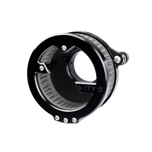 <ul>
<li>Black massive air cleaner</li>
<li>CNC machined from billet aluminum</li>
<li>Transparent polycarbonate cover</li>
<li>Featuring a <a style="color: blue;" href="%%GLOBAL_ShopPathSSL%%/sprint-filter-p037-ex-fits-vitys-design-massive-air-cleaners/" target="_blank">Sprint Filter P037-EX</a> exclusively designed for the Massive Air Cleaner</li>
<li>Designed for (18-23) Softail models, (17-23) Touring models</li>
<li><strong>Does not fit the following models: Street Glide 117 (2024), Street Glide CVO 121 (23-24), Road Glide 117 (2024), Road Glide CVO/ ST 121 (23-24)</strong></li>
<li>Includes 2 sets of spacers and hardware</li>
</ul>
<p><em>Installation should be performed following the OEM Harley-Davidson Service Manual and torque specifications</em></p>
<div class="moretab" data-title="About Vity's Design">
<p>Vity's goal is to dedicate the highest effort we possibly can into our original, custom designed products for your beloved Harley Davidson. Quality and customer satisfaction is imperative to us. We also love our heritage that helped us greatly in the process of creating this brand. Italian craftsmanship at its best.</p>
<p>Vity&rsquo;s Design showcases the natural beauty of CNC machining, in most products, by intentionally omitting final finishing processes such as tumbling, stonewashing, burnishing, or polishing.</p>
<p>The following quote from Vity's Design Founder, Matteo Vitali is translated from Italian: "From the incredible passion for Harley Davidson, my every single iron take shape. From a deep and meticulous study of materials, shapes and color, my accessories come to life."</p>
</div>