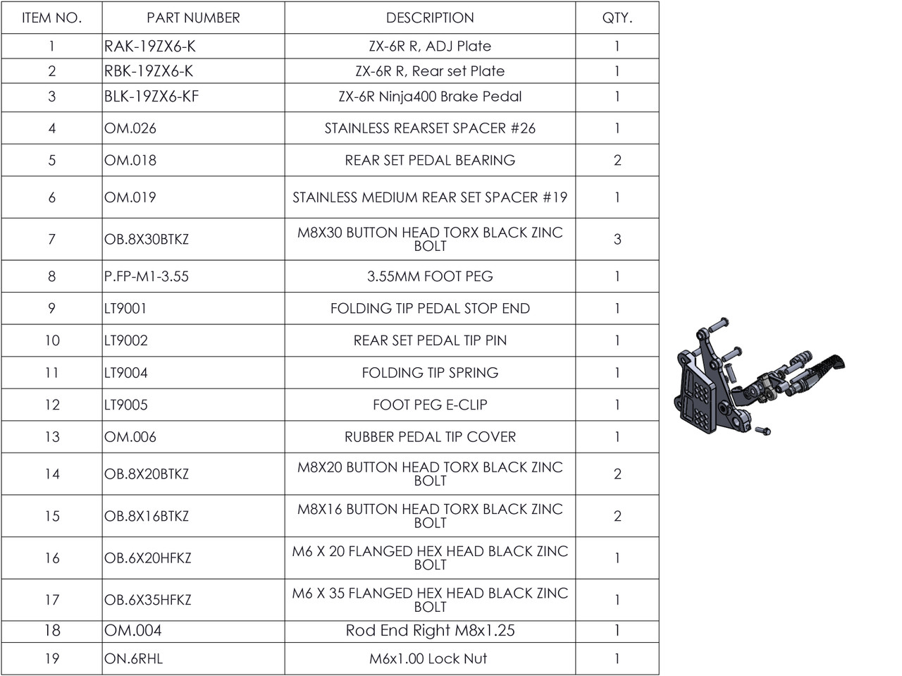 Graves Motorsports WORKS Kawasaki ZX-6R Adjustable Rearsets