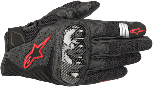 Alpinestars SMX-1 Air V2 Gloves Black Fluorescent Red Small with mesh leather and knuckle protection