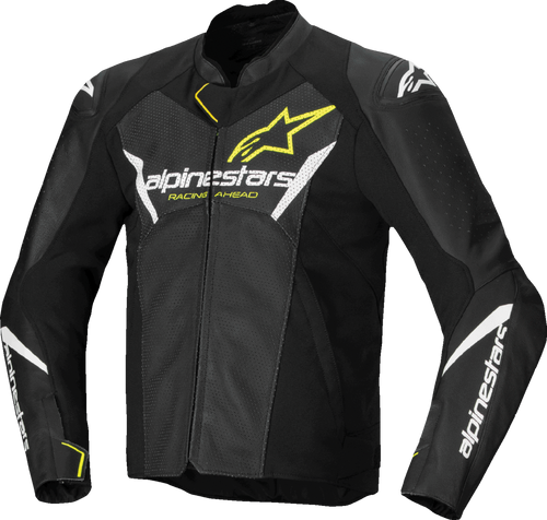 Alpinestars Faster v3 Airflow Leather Jacket - Black/White/Yellow Fluo - US 46 / EU 56