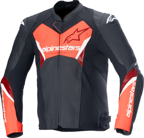 Alpinestars Faster v3 Airflow Leather Jacket - Black/Red Fluo - US 40 / EU 50