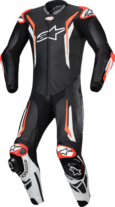 Alpinestars GP Tech v5 1-Piece Leather Suit - Black/White/Red Fluo - US 44 / EU 54