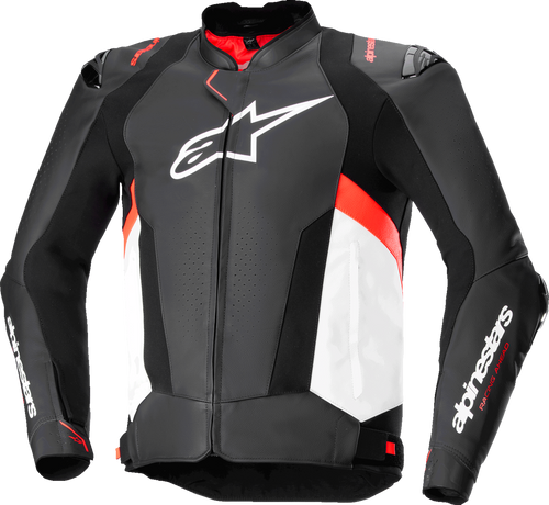 Alpinestars Missile v3 Leather Jacket - Black/White/Red Fluo - US 44 / EU 54