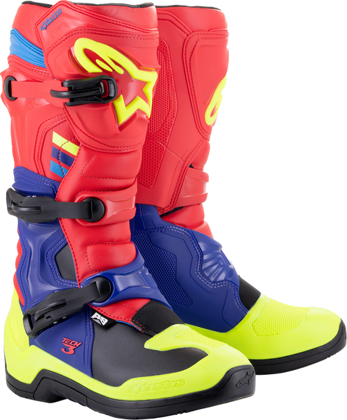 Alpinestars Tech 3 Boots - Red/Blue/Yellow Fluorescent - US 10 / EU 44.5