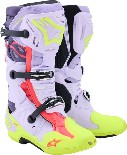 Alpinestars Tech 10 Supervented Boots - Purple/Fluorescent Yellow/Diva Pink - US 9 / EU 43