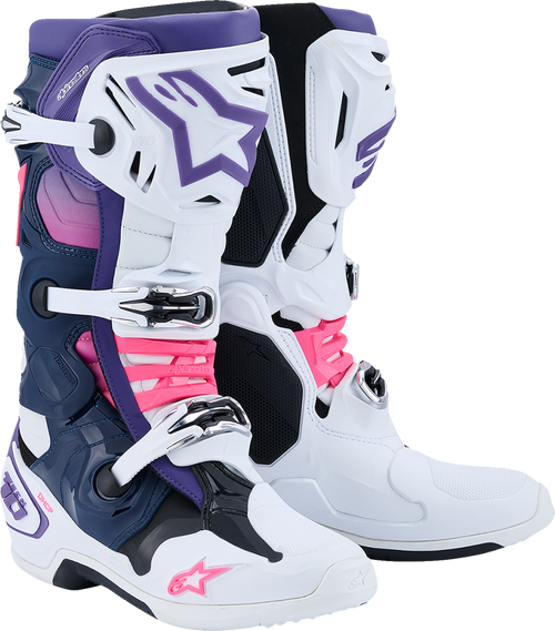 Alpinestars Tech 10 Boots - White/Violet/Navy/Pink Fluorescent - US 14 / EU 49.5