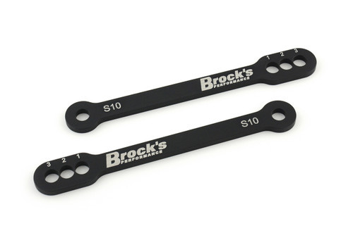 <p><em><strong>Lower your ride. Raise your game.</strong> </em>A Brock&rsquo;s original design, this 3-hole lowering link set (dog bones) gives you quick, repeatable ride height adjustments to dial in your motorcycle&rsquo;s stance and handling. Whether you&rsquo;re chasing quicker ETs at the track or more stability and confidence on the street, these links make it easy.</p>
<p><strong>FEATURES</strong></p>
<ul>
<li><strong>3 Position Settings</strong>: Choose Low, Lower, or Slammed to match your riding style.</li>
<li><strong>Performance Boost</strong>: Lowers the center of gravity for improved launches, better stability, and reduced elapsed times.</li>
<li><strong>Precision Construction</strong>: CNC-machined from high-strength 6061-T6 billet aluminum for maximum durability.</li>
<li><strong>Premium Finish</strong>: Black anodized for long-lasting protection and a sleek, factory look.</li>
<li><a style="color: blue;" href="%%GLOBAL_ShopPathSSL%%/content/Instructions/GSX-R1000/S10-LL-SET.pdf" target="_blank">Click here to view installation instructions</a></li>
</ul>
<p>Built for riders who demand both performance and precision.</p>