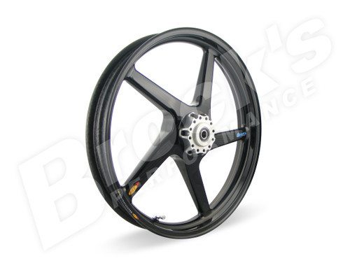 <div class="Description_Overview"><br />
<ul class="standard_ul">
<li><span style="color: #666666; font-size: 10pt; font-weight: bold;">SIZE :</span> 2.5" x 18"</li>
<li><span style="color: #666666; font-size: 10pt; font-weight: bold;">WEIGHT : </span><span style="font-family: Tahoma;"><span style="font-size: 10pt;">4.75 lbs. (2.08 kg) standard with Worldwide Bearings ceramic bearings<br /> </span></span></li>
<li><span style="color: #666666; font-size: 10pt; font-weight: bold;">STATIC LOAD RATING :</span> 330 lbs (150 kg)<br /> <span style="font-size: 10pt; font-weight: bold;"><a style="color: #990000;" href="http://www.brocksperformance.com/brocknm/templates/?a=201&amp;z=7" target="_blank">Click Here: Important Load Rating Safety Information</a></span></li>
<li><span style="color: #666666; font-size: 10pt; font-weight: bold;">MATERIALS :</span> Carbon fiber and aluminum</li>
<li><span style="color: #666666; font-size: 10pt; font-weight: bold;">STYLE :</span> Slanted, five-spoke configuration</li>
<li><span style="color: #666666; font-size: 10pt; font-weight: bold;">VALVE STEMS :</span> BST Ultra-High-Speed (UHS) 90-degree, aluminum stems and caps</li>
<li><span style="color: #666666; font-size: 10pt; font-weight: bold;">APPROVALS :</span> DOT for street use - <a style="color: #990000;" href="http://www.brocksperformance.com" target="_blank">Race sanctioning bodies</a></li>
<li><span style="color: #666666; font-size: 10pt; font-weight: bold;">FITMENT :</span> Custom Hub, drawings available upon request.</li>
<li><span style="color: #666666; font-size: 10pt; font-weight: bold;">WARRANTY :</span> 2 Years</li>
<li><em>Pro Mod/Funnybike front wheels are <strong>not recommended</strong> for use without wheelie bars</em></li>
</ul>
</div>
<div class="Description_Product_Details"><br />
<p><span style="font-family: Tahoma; color: #000; font-size: 16px; font-weight: bold;">Performance</span></p>
<br />
<p><span style="font-family: Tahoma;"><span style="font-size: 10pt;">Weighing between 40 and 60 percent less than OEM wheels, BST wheels bestow sportbikes with sharper corner-carving abilities, faster acceleration, and quicker braking by weighing less than their production-bike counterparts. Lighter wheels are also easier for suspension systems to control over bumps and irregular surfaces, yielding more traction and unimpeded acceleration. Less rotating mass also equals less rider fatigue.</span></span></p>
<br />
<p><span style="font-family: Tahoma;"><span style="font-size: 10pt;">A lighter rear wheel is easier for the shock to control properly, which leads to superior power application and much higher trap speeds in competition and track days.</span></span></p>
<br />
<p><span style="font-family: Tahoma; color: #000; font-size: 16px; font-weight: bold;">Design</span></p>
<br />
<p><span style="font-family: Tahoma;"><span style="font-size: 10pt;">Using high-tech processes pioneered in the aerospace industry, BST wheels are manufactured in a single molding operation. This technique produces a wheel that is far superior in strength and much lighter than any aluminum or magnesium wheel, and one that is light and strong enough for racing and street use.</span></span></p>
<br />
<p><span style="font-family: Tahoma;"><span style="font-size: 10pt;">BST wheels are a unique monococque (single unit) design with hollow spokes. The end result is wheels with unsprung weight reduced 40-60 percent compared to stock wheels. This delivers the lowest possible moment of inertia, a critical factor that affects all aspects of motorcycle performance.</span></span></p>
<br />
<p><span style="font-family: Tahoma;"><span style="font-size: 10pt;">Maximizing the molecular and structural properties of carbon fiber, BST has reduced spoke and rim weight without compromising their strength. Mass is therefore concentrated in the hub, reducing rotational inertia. This results in quicker acceleration and braking, allowing faster corner entry and exit speeds.</span></span></p>
<br />
<p><span style="font-family: Tahoma; color: #000; font-size: 16px; font-weight: bold;">Manufacturing</span></p>
<br />
<p><span style="font-family: Tahoma;"><span style="font-size: 10pt;">BST designs the tooling, molds, wheel and hubs, then manufactures them in its state-of-the-art factory. Precision cutting machines, like those used in the aeronautical industry, ensure that the process is repeatable and meets the highest certification standards. BST uses only the finest &ldquo;prepreg&rdquo; carbon fiber, which is embedded in a top-secret resin matrix epoxy. Carbon-fiber layup is done in a dust-free and temperature-controlled &ldquo;clean room.&rdquo; The wheels are cured in a superheated steam oven, or autoclave, at 260 degrees and 85 psi. This produces the best material compaction and smoothest surface finish. Every step of this process is logged, the entire history of each wheel is stored and stamped with a unique serial number. To ensure the highest quality manufacturing processes and components, BST&rsquo;s entire operation is managed under strict, new ISO 9002 standards.</span></span></p>
<br />
<p><span style="font-family: Tahoma; color: #000; font-size: 16px; font-weight: bold;">About BST</span></p>
<br />
<p><span style="font-family: Tahoma;"><span style="font-size: 10pt;">Established in 1992, BST is based near Johannesburg, South Africa. BST engineers and manufactures the world's finest carbon fiber motorcycle components from wheels and frames to fuel tanks and fenders, to the highest international standards. The standard equipment wheels on Confederate and Norton motorcycles, BST was also chosen to provide wheels and produce the carbon-fiber frame on the radical MotoCyz project. On the world stage, BST wheels have been proven at every level of FIM Grand Prix roadracing competition and have won 12 national championships. BST has sold more than 8,000 carbon fiber wheels around the world.</span></span></p>
<br />
<p><span style="font-family: Tahoma; color: #000; font-size: 16px; font-weight: bold;">Support</span></p>
<br />
<p><span style="font-family: Tahoma; color: #666; font-size: 16px;"><em>Service</em></span><br /> <span style="font-family: Tahoma;"><span style="font-size: 10pt;">Brock&rsquo;s Performance offers in-house service for all BST wheels, allowing faster repair of road or track damaged wheels.</span></span></p>
<br />
<p><span style="font-family: Tahoma; color: #666; font-size: 16px;"><em>Warranty</em></span><br /> <span style="font-family: Tahoma;"><span style="font-size: 10pt;">All BST wheels come with a two-year, limited manufacturer&rsquo;s warranty.</span></span></p>
<br />
<p><span style="font-family: Tahoma; color: #000; font-size: 16px; font-weight: bold;">Brock's Logo Sticker</span></p>
<br /> <img src="https://cdn11.bigcommerce.com/s-415rnuyx4g/product_images/uploaded_images/images/BST_Wheel_Brocks_Logo_Sticker_Example.jpg" alt="" /><br /><br />
<p><span style="font-family: Tahoma;"><span style="font-size: 10pt;">The Brock&rsquo;s logo sticker, as shown in the gallery images, are only used for display purposes and are not part of the wheel. If you are a racer that is interested in contingencies please ask to have the logo stickers applied.</span></span></p>
</div>
<div class="Description_Technical"><br />
<p><span style="font-family: Tahoma; color: #000; font-size: 16px; font-weight: bold;">Mounting Tires to Carbon Rims</span></p>
<br />
<p><span style="font-family: Tahoma;"><span style="font-size: 10pt;">Brocks Performance&rsquo;s engineering department guides you through the installation process and shows you how easy it is to install tires on the BST Carbon Fiber lightweight rims.</span></span></p>
<br />
<p>Installation Video Links:</p>
<ul class="standard_ul">
<li><a style="color: #990000;" href="http://www.youtube.com/watch?v=u8a2dr_LwyI" target="_blank">Part 1 - Preparation and Inspection</a></li>
<li><a style="color: #990000;" href="http://www.youtube.com/watch?v=tU10X26B5SQ" target="_blank">Part 2 - Clamping Wheel &amp; Setting Mount Head</a></li>
<li><a style="color: #990000;" href="http://www.youtube.com/watch?v=et13oreD0KA" target="_blank">Part 3 - Installing Tire &amp; Seating Beads</a></li>
</ul>
<br />
<p><span style="font-family: Tahoma;"><span style="font-size: 10pt;">For best result, we recommend the use of <a style="color: #990000;" href="http://www.brocksperformance.com/RuGlyde-Tire-Mounting-Lubricant+I692113+C73.aspx" target="_blank">AGS Ru-Glyde Lubricant</a> which will protect beads against scuffing during mounting&mdash;assure proper bead seating on rim and protect against tire slippage after mounting.</span></span></p>
<br />
<p><a href="http://www.brocksperformance.com/UHS-AntiSlip-coating-+I160290+C72.aspx" target="_blank"><span style="font-family: Tahoma; color: #000; font-size: 16px; font-weight: bold;">Optional Anti-Slip Coating</span></a></p>
<br />
<p><span style="font-family: Tahoma;"><span style="font-size: 10pt;">To help reduce tire slip during drag-strip launches, all BST wheels 6.25" and wider come standard with BST&rsquo;s exclusive Ultra-High-Speed (UHS) Coating technology (item# 160290), a mixture of chemical adhesive and abrasives which create a sandpaper-like surface to reduce tire slippage on the rim. This process, used successfully in MotoGP racing since 2005, was developed to combat front-tire slippage during hard braking. UHS can be added to any size rim, front or rear.</span></span></p>
<br />
<p><a href="http://www.brocksperformance.com/BST%20Sprockets+C189.aspx" target="_blank"><span style="font-family: Tahoma; color: #000; font-size: 16px; font-weight: bold;">Sprockets</span></a></p>
<br />
<p><span style="font-family: Tahoma;"><span style="font-size: 10pt;"><strong><em>Brock&rsquo;s Performance recommends Vortex sprockets for all BST applications but any sprocket that has the following measurements will work: <span style="font-family: Tahoma; color: #990000;">5 (10mm holes) with a PCD (Pitch Circle Diameter) of 100mm and a sprocket ID of 76mm.</span></em></strong></span></span> <br /><br /> <span style="font-family: Tahoma;"><span style="font-size: 10pt;">Based in the USA, Vortex has been manufacturing top quality racing components since 1995. Owned and operated by motorcycle racers, they focus on absolute quality. Each of their race components are made to the tightest tolerances with the best quality materials for the application. Vortex tests on the track with direct feedback from top professional race teams worldwide.</span></span></p>
<br />
<ul class="standard_ul">
<li>Improves performance by reducing the drive system's rotating mass</li>
<li>Lightweight 7075 T6 aerospace aluminum</li>
<li>Precision CNC machined individually for tightest tolerances</li>
<li>Ideal tooth design for perfected chain hold and release</li>
<li>Choose from 33 tooth through 49 tooth rear sprocket</li>
<li>Available for use with a 520, 525, and 530 chain</li>
</ul>
<br />
<p><span style="font-family: Tahoma; color: #000; font-size: 16px; font-weight: bold;">Replaceable Hubs</span></p>
<br />
<p><span style="font-family: Tahoma;"><span style="font-size: 10pt;">The hubs are attached to the wheels using a unique fastening system that combines high-tech aerospace fasteners, mechanical locking mechanisms and super-high-strength aerospace adhesive. In the event of rim damage the hub can typically be salvaged and the carbon rim replaced at a substantial savings over purchasing a new wheel.</span></span></p>
<br />
<p><span style="font-family: Tahoma; color: #000; font-size: 16px; font-weight: bold;">90-Degree Valve Stems</span></p>
<br />
<p><span style="font-family: Tahoma;"><span style="font-size: 10pt;">All BST wheels come with aluminum 90-degree valve stems that are not only easy to access, but keep centrifugal force from opening their Schrader valves and deflating tires during high-speed operation. Track tested up to 274 mph.</span></span></p>
<br />
<p><span style="font-family: Tahoma; color: #000; font-size: 16px; font-weight: bold;">Testing</span></p>
<br />
<p><span style="font-family: Tahoma;"><span style="font-size: 10pt;">BST products have undergone decades of research, development, testing and the most stringent certifications processes. They&rsquo;ve been flogged at Rim Technology, Eurotype Test Centre and have passed all lab and street tests for certification from Germany&rsquo;s T&uuml;V to the U.S. Department of Transportation, with flying colors.</span></span></p>
<br />
<p><span style="font-family: Tahoma;"><span style="font-size: 10pt;">BST wheels have been proven internationally at every level of FIM Grand Prix roadrace competition and in winning 12 championship titles around the world.</span></span></p>
</div>
