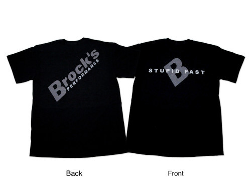 <ul> <li>Brock's Performance logo and Stupid Fast<sup>&reg;</sup> in gray</li> <li>100% preshrunk Gildan<sup>&reg;</sup> Ultra-Cotton<sup>&reg;</sup></li> <li>Taped neck and shoulders</li> <li>Double-needle stitching throughout</li> <li>Seamless collar</li> </ul> <p>Let everyone know that you only run the best performance products on your bikes by rocking some Brock's branded apparel. Our 100% cotton t-shirts are stylish and comfortable. Worn across the globe by our loyal customers, you'll surely stand out and look fashionably good.</p>