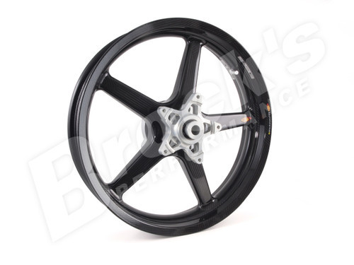 <div class="Description_Overview"><br />
<ul class="standard_ul">
<li><span style="color: #666666; font-size: 10pt; font-weight: bold;">SIZE :</span> 3.5" x 18"</li>
<li><span style="font-size: 10pt; color: #666666; font-weight: bold;">WEIGHT :</span> 8.5 lbs. (3.85 kg)<br /> Add .30 lbs. (0.136 kg) with Worldwide Bearings ceramic bearings<br /> Add .35 lbs. (0.158 kg) with Worldwide Bearings steel bearings</li>
<li><span style="color: #666666; font-size: 10pt; font-weight: bold;">STATIC LOAD RATING :</span> 440 lbs (200 kg)<br /> <span style="font-size: 10pt; font-weight: bold;"><a style="color: #990000;" href="http://www.brocksperformance.com/brocknm/templates/?a=201&amp;z=7" target="_blank">Click Here: Important Load Rating Safety Information</a></span></li>
<li><span style="color: #666666; font-size: 10pt; font-weight: bold;">MATERIALS :</span> Carbon fiber and aluminum</li>
<li><span style="color: #666666; font-size: 10pt; font-weight: bold;">STYLE :</span> Straight, five-spoke configuration</li>
<li><span style="color: #666666; font-size: 10pt; font-weight: bold;">VALVE STEMS :</span> BST Ultra-High-Speed (UHS) 90-degree, aluminum stems and caps</li>
<li><span style="color: #666666; font-size: 10pt; font-weight: bold;">APPROVALS :</span> DOT for street use - <a style="color: #990000;" href="http://www.brocksperformance.com" target="_blank">Race sanctioning bodies</a></li>
<li><span style="color: #666666; font-size: 10pt; font-weight: bold;">FITMENT :</span> Direct OEM replacement</li>
<li><span style="color: #666666; font-size: 10pt; font-weight: bold;">WARRANTY :</span> 2 Years</li>
</ul>
</div>
<div class="Description_Product_Details"><br />
<p><span style="font-family: Tahoma; color: #000; font-size: 16px; font-weight: bold;">Performance</span></p>
<br />
<p><span style="font-family: Tahoma;"><span style="font-size: 10pt;">Weighing between 40 and 60 percent less than OEM wheels, BST wheels bestow sportbikes with sharper corner-carving abilities, faster acceleration, and quicker braking by weighing less than their production-bike counterparts. Lighter wheels are also easier for suspension systems to control over bumps and irregular surfaces, yielding more traction and unimpeded acceleration. Less rotating mass also equals less rider fatigue.</span></span></p>
<br />
<p><span style="font-family: Tahoma;"><span style="font-size: 10pt;">A lighter rear wheel is easier for the shock to control properly, which leads to superior power application and much higher trap speeds in competition and track days.</span></span></p>
<br />
<p><span style="font-family: Tahoma; color: #000; font-size: 16px; font-weight: bold;">Design</span></p>
<br />
<p><span style="font-family: Tahoma;"><span style="font-size: 10pt;">Using high-tech processes pioneered in the aerospace industry, BST wheels are manufactured in a single molding operation. This technique produces a wheel that is far superior in strength and much lighter than any aluminum or magnesium wheel, and one that is light and strong enough for racing and street use.</span></span></p>
<br />
<p><span style="font-family: Tahoma;"><span style="font-size: 10pt;">BST wheels are a unique monococque (single unit) design with hollow spokes. The end result is wheels with unsprung weight reduced 40-60 percent compared to stock wheels. This delivers the lowest possible moment of inertia, a critical factor that affects all aspects of motorcycle performance.</span></span></p>
<br />
<p><span style="font-family: Tahoma;"><span style="font-size: 10pt;">Maximizing the molecular and structural properties of carbon fiber, BST has reduced spoke and rim weight without compromising their strength. Mass is therefore concentrated in the hub, reducing rotational inertia. This results in quicker acceleration and braking, allowing faster corner entry and exit speeds.</span></span></p>
<br />
<p><span style="font-family: Tahoma; color: #000; font-size: 16px; font-weight: bold;">Manufacturing</span></p>
<br />
<p><span style="font-family: Tahoma;"><span style="font-size: 10pt;">BST designs the tooling, molds, wheel and hubs, then manufactures them in its state-of-the-art factory. Precision cutting machines, like those used in the aeronautical industry, ensure that the process is repeatable and meets the highest certification standards. BST uses only the finest &ldquo;prepreg&rdquo; carbon fiber, which is embedded in a top-secret resin matrix epoxy. Carbon-fiber layup is done in a dust-free and temperature-controlled &ldquo;clean room.&rdquo; The wheels are cured in a superheated steam oven, or autoclave, at 260 degrees and 85 psi. This produces the best material compaction and smoothest surface finish. Every step of this process is logged, the entire history of each wheel is stored and stamped with a unique serial number. To ensure the highest quality manufacturing processes and components, BST&rsquo;s entire operation is managed under strict, new ISO 9002 standards.</span></span></p>
<br />
<p><span style="font-family: Tahoma; color: #000; font-size: 16px; font-weight: bold;">About BST</span></p>
<br />
<p><span style="font-family: Tahoma;"><span style="font-size: 10pt;">Established in 1992, BST is based near Johannesburg, South Africa. BST engineers and manufactures the world's finest carbon fiber motorcycle components from wheels and frames to fuel tanks and fenders, to the highest international standards. The standard equipment wheels on Confederate and Norton motorcycles, BST was also chosen to provide wheels and produce the carbon-fiber frame on the radical MotoCyz project. On the world stage, BST wheels have been proven at every level of FIM Grand Prix roadracing competition and have won 12 national championships. BST has sold more than 8,000 carbon fiber wheels around the world.</span></span></p>
<br />
<p><span style="font-family: Tahoma; color: #000; font-size: 16px; font-weight: bold;">Support</span></p>
<br />
<p><span style="font-family: Tahoma; color: #666; font-size: 16px;"><em>Service</em></span><br /> <span style="font-family: Tahoma;"><span style="font-size: 10pt;">Brock&rsquo;s Performance offers in-house service for all BST wheels, allowing faster repair of road or track damaged wheels.</span></span></p>
<br />
<p><span style="font-family: Tahoma; color: #666; font-size: 16px;"><em>Warranty</em></span><br /> <span style="font-family: Tahoma;"><span style="font-size: 10pt;">All BST wheels come with a two-year, limited manufacturer&rsquo;s warranty.</span></span></p>
<br />
<p><span style="font-family: Tahoma; color: #000; font-size: 16px; font-weight: bold;">Brock's Logo Sticker</span></p>
<br /> <img src="https://cdn11.bigcommerce.com/s-415rnuyx4g/product_images/uploaded_images/images/BST_Wheel_Brocks_Logo_Sticker_Example.jpg" alt="" /><br /><br />
<p><span style="font-family: Tahoma;"><span style="font-size: 10pt;">The Brock&rsquo;s logo sticker, as shown in the gallery images, are only used for display purposes and are not part of the wheel. If you are a racer that is interested in contingencies please ask to have the logo stickers applied.</span></span></p>
</div>
<div class="Description_Technical"><br />
<p><span style="font-family: Tahoma; color: #000; font-size: 16px; font-weight: bold;">Mounting Tires to Carbon Rims</span></p>
<br />
<p><span style="font-family: Tahoma;"><span style="font-size: 10pt;">Brocks Performance&rsquo;s engineering department guides you through the installation process and shows you how easy it is to install tires on the BST Carbon Fiber lightweight rims.</span></span></p>
<br />
<p>Installation Video Links:</p>
<ul class="standard_ul">
<li><a style="color: #990000;" href="http://www.youtube.com/watch?v=u8a2dr_LwyI" target="_blank">Part 1 - Preparation and Inspection</a></li>
<li><a style="color: #990000;" href="http://www.youtube.com/watch?v=tU10X26B5SQ" target="_blank">Part 2 - Clamping Wheel &amp; Setting Mount Head</a></li>
<li><a style="color: #990000;" href="http://www.youtube.com/watch?v=et13oreD0KA" target="_blank">Part 3 - Installing Tire &amp; Seating Beads</a></li>
</ul>
<br />
<p><span style="font-family: Tahoma;"><span style="font-size: 10pt;">For best result, we recommend the use of <a style="color: #990000;" href="http://www.brocksperformance.com/RuGlyde-Tire-Mounting-Lubricant+I692113+C73.aspx" target="_blank">AGS Ru-Glyde Lubricant</a> which will protect beads against scuffing during mounting&mdash;assure proper bead seating on rim and protect against tire slippage after mounting.</span></span></p>
<br />
<p><a href="http://www.brocksperformance.com/UHS-AntiSlip-coating-+I160290+C72.aspx" target="_blank"><span style="font-family: Tahoma; color: #000; font-size: 16px; font-weight: bold;">Optional Anti-Slip Coating</span></a></p>
<br />
<p><span style="font-family: Tahoma;"><span style="font-size: 10pt;">To help reduce tire slip during drag-strip launches, all BST wheels 6.25" and wider come standard with BST&rsquo;s exclusive Ultra-High-Speed (UHS) Coating technology (item# 160290), a mixture of chemical adhesive and abrasives which create a sandpaper-like surface to reduce tire slippage on the rim. This process, used successfully in MotoGP racing since 2005, was developed to combat front-tire slippage during hard braking. UHS can be added to any size rim, front or rear.</span></span></p>
<br />
<p><a href="http://www.brocksperformance.com/BST%20Sprockets+C189.aspx" target="_blank"><span style="font-family: Tahoma; color: #000; font-size: 16px; font-weight: bold;">Sprockets</span></a></p>
<br />
<p><span style="font-family: Tahoma;"><span style="font-size: 10pt;"><strong><em>Brock&rsquo;s Performance recommends Vortex sprockets for all BST applications but any sprocket that has the following measurements will work: <span style="font-family: Tahoma; color: #990000;">5 (10mm holes) with a PCD (Pitch Circle Diameter) of 100mm and a sprocket ID of 76mm.</span></em></strong></span></span> <br /><br /> <span style="font-family: Tahoma;"><span style="font-size: 10pt;">Based in the USA, Vortex has been manufacturing top quality racing components since 1995. Owned and operated by motorcycle racers, they focus on absolute quality. Each of their race components are made to the tightest tolerances with the best quality materials for the application. Vortex tests on the track with direct feedback from top professional race teams worldwide.</span></span></p>
<br />
<ul class="standard_ul">
<li>Improves performance by reducing the drive system's rotating mass</li>
<li>Lightweight 7075 T6 aerospace aluminum</li>
<li>Precision CNC machined individually for tightest tolerances</li>
<li>Ideal tooth design for perfected chain hold and release</li>
<li>Choose from 33 tooth through 49 tooth rear sprocket</li>
<li>Available for use with a 520, 525, and 530 chain</li>
</ul>
<br />
<p><span style="font-family: Tahoma; color: #000; font-size: 16px; font-weight: bold;">Replaceable Hubs</span></p>
<br />
<p><span style="font-family: Tahoma;"><span style="font-size: 10pt;">The hubs are attached to the wheels using a unique fastening system that combines high-tech aerospace fasteners, mechanical locking mechanisms and super-high-strength aerospace adhesive. In the event of rim damage the hub can typically be salvaged and the carbon rim replaced at a substantial savings over purchasing a new wheel.</span></span></p>
<br />
<p><span style="font-family: Tahoma; color: #000; font-size: 16px; font-weight: bold;">90-Degree Valve Stems</span></p>
<br />
<p><span style="font-family: Tahoma;"><span style="font-size: 10pt;">All BST wheels come with aluminum 90-degree valve stems that are not only easy to access, but keep centrifugal force from opening their Schrader valves and deflating tires during high-speed operation. Track tested up to 274 mph.</span></span></p>
<br />
<p><span style="font-family: Tahoma; color: #000; font-size: 16px; font-weight: bold;">Testing</span></p>
<br />
<p><span style="font-family: Tahoma;"><span style="font-size: 10pt;">BST products have undergone decades of research, development, testing and the most stringent certifications processes. They&rsquo;ve been flogged at Rim Technology, Eurotype Test Centre and have passed all lab and street tests for certification from Germany&rsquo;s T&uuml;V to the U.S. Department of Transportation, with flying colors.</span></span></p>
<br />
<p><span style="font-family: Tahoma;"><span style="font-size: 10pt;">BST wheels have been proven internationally at every level of FIM Grand Prix roadrace competition and in winning 12 championship titles around the world.</span></span></p>
</div>