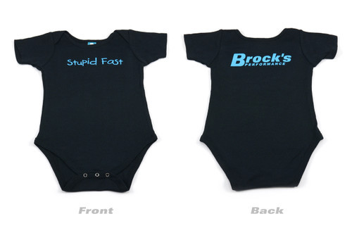<div class="Description_Overview"><br /> <ul class="standard_ul"> <li>Blue Stupid Fast&trade; on the front</li> <li>Blue Brock's Performance logo on the back</li> <li>Double-needle stitching throughout</li> <li>3-snap bottom closure with metal snaps</li> <li>Overlapping shoulders</li> <li>100% cotton with satin label</li> <li><em>18M (24-29 lb. / 30-33 in.)</em></li> </ul> </div>