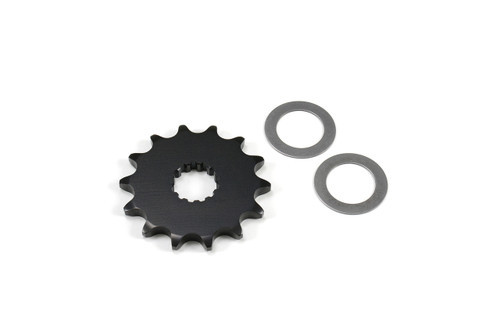 <ul>
<li>Made from 1045 high-carbon steel</li>
<li>Heat treated to improve durability</li>
<li>Parkerized surface treatment prevents rust and corrosion</li>
<li>14 tooth (-1 from stock) / 525 chain</li>
<li><a style="color: blue;" href="%%GLOBAL_ShopPathSSL%%/content/Instructions/Z900RS/998021.pdf" target="_blank">Click to view sprocket installation information</a></li>
</ul>
<div class="moretab" data-title="Product Details">
<p>This kit directly replaces the OEM front sprocket on Kawasaki Z900RS models. The smaller sprocket in this kit increases the torque applied to the rear wheel, which then allows for faster acceleration.</p>
</div>