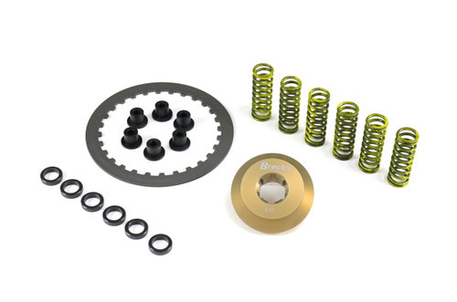 <p>Take your performance to the next level with our Ultra-Light Billet Clutch Mod Kit&mdash;a proven upgrade that delivers quicker acceleration, smoother launches, and dramatically longer clutch life.</p>
<p>From the very first launch, you&rsquo;ll notice increased MPH, improved drivability, and reduced wear thanks to our precision-engineered design.</p>
<p>This kit replaces the OEM two-piece back-torque limiter with a CNC-machined, one-piece billet aluminum unit, hard-anodized for maximum durability. The result? Nearly a 70% reduction in rotating mass in this critical area alone.</p>
<p>Also included is an ultra-light, hard-coated clutch plate that works seamlessly with our clutch springs and shim-adjustable spring tops to fine-tune spring pressure for optimal performance.</p>
<p>Unlike other setups, we shim the entire clutch pack&mdash;not the springs&mdash;to avoid issues with minimal thickness tolerances under the spring retaining screw heads. Plus, with this design, the factory clutch lifter pins, nuts, springs, and spring tops are no longer required.</p>
<p><strong>FEATURES</strong></p>
<ul>
<li>70% lighter than OEM back-torque limiter &ndash; allows faster engine acceleration</li>
<li>Eliminates &lsquo;bucking&rsquo; during dead-stop launches &ndash; smoother takeoffs, lower ETs</li>
<li>Billet 7075 aluminum, mil-spec hard coat &ndash; lightweight strength and durability</li>
<li>Heavy-duty clutch springs &ndash; increased lever pressure for more consistent power transfer</li>
<li>Smoother operation, longer clutch life, and improved drivability</li>
<li>Includes .180&rdquo; thick clutch spring spacers &ndash; fine-tuned spring tension</li>
<li>Valve-spring quality material &ndash; shot-peened and stress-relieved for long-lasting performance</li>
<li><a style="color: blue;" href="%%GLOBAL_ShopPathSSL%%/content/Instructions/GSX-R1000/992703.pdf" target="_blank">Click here to view Installation Instructions</a></li>
</ul>
<p><strong>Attention</strong>: While casual street riding is generally unaffected, some rear-wheel &lsquo;chirp, hop, or chatter&rsquo; may be experienced depending on riding habits. All Brock&rsquo;s Performance products are designed for Competition Use Only. Please review our <a style="color: blue;" href="http://blog.brocksperformance.com/terms-and-conditions/" target="_blank">Terms and Conditions</a> for more details.</p>