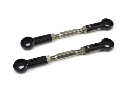<ul>
<li><strong>100% designed, manufactured, and assembled in the USA<br />using only the finest certified US materials</strong></li>
<li>New and improved adjustment rods (material change increases tensile strength by 47% + now with rolled threads)</li>
<li>CNC machined aluminum ~ corrosion resistant stainless steel</li>
<li>Black anodized finish ~ laser etched</li>
<li>From 1" to 3.5" lower than stock</li>
<li>Lower center of gravity for lower ETs</li>
<li>Adjustable without removing links from bike</li>
<li>Complete set weighs only 13.4 oz.</li>
<li><a style="color: blue;" href="%%GLOBAL_ShopPathSSL%%/content/Instructions/OTHER/996447.pdf" target="_blank">Click here for Window Link Adjustment Consistency Instructions</a></li>
</ul>
<div class="moretab" data-title="Product Details">
<p>Innovative &lsquo;window&rsquo; allows remaining thread engagement to be visually inspected unlike many other fully-adjustable links on the market. This simple idea can prevent a potentially hazardous situation which could occur if the ends pulled out during the launch or down track. Links allow for ultra-fine rear ride height adjustments without removal from the bike. Corrosion free stainless steel construction with ultra-trick black anodized aluminum ends.</p>
<p>Allows rear ride height adjustments without removing links from bike. Use stock links (and/or calipers) as a guide with equal threads showing in each window, and then count the same number of flats on the adjustment rods on each link to adjust ride height. Use the window as a final inspection.</p>
<p><strong>Note:</strong> Window Links&trade; are not designed for off-road use</p>
</div>
<div class="moretab" data-title="Technical">
<p><strong>Listing of known fitment applications</strong></p>
<ul>
<li>Suzuki GSX-R600 (01-05)</li>
<li>Suzuki GSX-R750 (00-05)</li>
<li>Suzuki GSX-R1000 (01-06)</li>
<li>Kawasaki ZX-6R (05-25)</li>
<li>Kawasaki ZX-9R (02-03)</li>
<li>Kawasaki ZX-10R (04-10)</li>
<li>Kawasaki ZX-12R (02-05)</li>
</ul>
</div>
