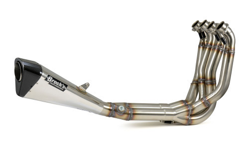 <ul>
<li>15" megaphone muffler</li>
<li>Show-polished finish</li>
<li>2.25" (57.2 mm) outlet permanent baffle</li>
<li>Lightweight system weighs only 9.20 lb. (4.17 kg)</li>
<li>Larger diameter outlet provides increased exhaust flow</li>
<li>Maximized power gains on stock and modified engines</li>
<li>Distinctive look and aggressive sound<br /> (optional <a style="color: blue;" href="%%GLOBAL_ShopPathSSL%%/noise-suppressor-fits-penta-carbon-muffler/" target="_blank">noise suppressor</a> sold separately)</li>
<li>Each muffler is hand fabricated into a distinctive penta-diamond shape</li>
<li>Muffler angles optimized for maximum ground clearance when cornering</li>
<li>Customize with over 100 different color combinations</li>
<li>Endcaps are produced by BST to ensure a perfect match to your wheels</li>
<li>No fairing modifications required</li>
<li>Aerospace quality, ultra lightweight stainless construction</li>
<li>Pre-installed 18mm bung for wideband O2 sensor<br />(block-off plug and 12mm O2 bung adapter included)</li>
<li>Includes (emissions/PAIR) block off cap for decel-pop reduction</li>
<li>3oz. tube of <a style="color: blue;" href="%%GLOBAL_ShopPathSSL%%/permatex-ultra-copper-3oz/" target="_blank">Permatex Ultra Copper&reg;</a> supplied with purchase</li>
<li>Includes Brock&rsquo;s lifetime direct support package <em>at no additional charge</em></li>
<li>Select from increased drivability/fuel mileage (pump gas) or race-proven (race fuel) track maps via our <a style="color: blue;" href="https://blog.brocksperformance.com/category/map-support/" target="_blank">map support program</a> <em>at no additional charge</em></li>
<li><a style="color: blue;" href="%%GLOBAL_ShopPathSSL%%/product_images/uploaded_images/Logo_Plates_Article_Page_Display.jpg" target="_blank">Click here to view logo plate color options</a></li>
<li><a style="color: blue;" href="%%GLOBAL_ShopPathSSL%%/content/Instructions/ZX10R_ZX12R/996772.pdf" target="_blank">Click here to view installation instructions</a></li>
<li><a style="color: blue;" href="%%GLOBAL_ShopPathSSL%%/content/Instructions/ZX10R_ZX12R/996382.pdf" target="_blank">Click here for PAIR block-off instructions</a></li>
<li><a style="color: blue;" href="https://support.brocksperformance.com/hc/en-us/sections/360013457111-Penta-Carbon-Exhaust" target="_blank">Click here to view Penta-Carbon Frequently Asked Questions (FAQ)</a></li>
</ul>
<p><strong>ATTENTION:</strong> Select (19-20) model year ZX-10Rs are subject to a <a style="color: blue;" href="https://static.nhtsa.gov/odi/rcl/2020/RCLRPT-20V307-9877.PDF" target="_blank">Kawasaki recall</a> concerning a faulty ECU and suction valve (PAIR). Failure to perform this recall could lead to exhaust system damages/failure. Brock's Performance will not warranty any damages created from an improperly blocked PAIR and/or failure to perform the <a style="color: blue;" href="https://static.nhtsa.gov/odi/rcl/2020/RCLRPT-20V307-9877.PDF" target="_blank">recall</a>. The PAIR valve on the ZX-10R is blocked via the use of the <a style="color: blue;" href="%%GLOBAL_ShopPathSSL%%/content/Instructions/ZX10R_ZX12R/996382.pdf" target="_blank">supplied black cap</a>.</p>
<div class="moretab" data-title="Product Details">
<p>The NEW Brock&rsquo;s Performance Penta-Carbon&trade; Stainless Steel Full Exhaust System is like no other. Make it your own! The Penta-Carbon&trade; is designed to be customized to your specifications. The heart of this customization is a beautiful five-sided carbon fiber endcap produced exclusively for Brock&rsquo;s Performance by world-renowned carbon composite specialists Blackstone Tek (aka BST Carbon Fiber wheels). Not only is the carbon cap available in gloss or matte finishes, we have also expanded the offerings to match any available BST carbon fiber wheel custom ink colors, for a combination that is truly unique. Check this link for more information on Xirallic&reg;, the shimmering &lsquo;Ink&rsquo; finish applied to produce subtle colors that explode in direct sunlight: <a style="color: blue;" href="https://blog.brocksperformance.com/bst-custom-ink/" target="_blank">BST Custom Ink &amp; Finish Options</a></p>
<p>Don&rsquo;t have carbon fiber wheels yet? No problem, the colored end caps match the schemes of most brands: blue, red, and green&hellip; just to name a few.</p>
<p>&lsquo;What about the pipe,&rsquo; you ask? With sharp lines to match the aesthetic design trends of most modern sportbikes combined with the aggressive sound (hidden noise suppressor sold separately) Brock&rsquo;s exhausts are known for, the Penta-Carbon&trade; shape won&rsquo;t get lost in the crowd. They are available in show polished stainless or black ceramic-coated stainless. If you like the sound and power of our Alien Head mufflers, you will love this modern take on Brock&rsquo;s legendary mindset.</p>
<p>Already have a Brock&rsquo;s Performance Alien Head&trade;, Short Meg&trade; or Slash Cut exhaust? No problem, the Penta-Carbon&trade; muffler is available separately (call for details) and designed to be an easy direct swap that takes only minutes.</p>
<p>As an added bonus for our #stupidfast friends, the Penta-Carbon&trade; muffler is also around 1/2 lb. (.22 kg) lighter than a comparable Alien Head or ShortMeg mufflers and outflows our Slash Cut mufflers.</p>
<p>And finally, the Penta-Carbon&trade; Mufflers are adorned with our new, more discreet, logo plates in a variety of colors as well as in our Stupid Fast (US Trademark No. 4,268,627) version: <a style="color: blue;" href="%%GLOBAL_ShopPathSSL%%/product_images/uploaded_images/Logo_Plates_Article_Page_Display.jpg" target="_blank">Logo Plate Color Options</a></p>
</div>
<div class="moretab" data-title="Technical">
<p><strong>ZX-10R (2019) Full System Decibel Levels</strong></p>
<p><em>Testing procedure performed according to <a style="color: blue;" href="https://blog.brocksperformance.com/sae-j2825-measurement-of-exhaust-sound-pressure-levels-of-stationary-on-highway-motorcycles/" target="_blank">SAE J2825</a></em></p>
<p><strong>Penta-Carbon Full System:</strong></p>
<p>Idle: 93 dBA / 5000 RPM: 109 dBA</p>
<p><strong>Penta-Carbon Full System (with <a style="color: blue;" href="%%GLOBAL_ShopPathSSL%%/noise-suppressor-fits-penta-carbon-muffler/" target="_blank">Noise Suppressor</a>):</strong></p>
<p>Idle: 88 dBA / 5000 RPM: 105 dBA</p>
</div>