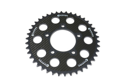 <ul> <li>Manufactured from carbon fiber and aluminum</li> <li>Up to 25% lighter than a typical all-aluminum sprocket</li> <li>Patented Teflon impregnated ceramic coating</li> <li>Fits aftermarket wheels (BST, Marchesini, OZ-Racing, Rotobox)</li> <li>For use with a 530 chain</li> <li><em>Recommended maximum horsepower not to exceed 300hp</em></li> </ul> <p><strong><em>Sprocket Dimensions:</em></strong><em> 5 (10mm holes) with a PCD (Pitch Circle Diameter) of 100mm and a sprocket ID of 76mm.</em></p> <div class="moretab" data-title="Product Details"> <p>CeraCarbon aluminum/composite hybrid sprockets. Leveraging high-performance engineered-composite parts and lightweight aluminum, CeraCarbon has enabled motorcycle sprockets to weigh less, go faster and last longer. Produced from carbon fiber and lightweight 7075-T6 aerospace aluminum with a patented Teflon impregnated ceramic coating. The sprocket is coated with a specialized ceramic coating for durability. A diffused Teflon coating is applied that will enter the ceramic and will help to reduce friction between the chain and the sprocket. As used in World Superbike, British Superbike, Moto2 and Paris Dakar.</p> </div>