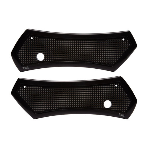 <ul>
<li>Diamond black saddlebag latch cover set</li>
<li>Easy to install</li>
<li>CNC machined from billet aluminum</li>
<li>Designed for (93-13) FLT and Touring models</li>
<li>Includes mounting hardware</li>
</ul>
<p><em>Installation should be performed following the OEM Harley-Davidson Service Manual and torque specifications</em></p>
<div class="moretab" data-title="About Vity's Design">
<p>Vity's goal is to dedicate the highest effort we possibly can into our original, custom designed products for your beloved Harley Davidson. Quality and customer satisfaction is imperative to us. We also love our heritage that helped us greatly in the process of creating this brand. Italian craftsmanship at its best.</p>
<p>Vity&rsquo;s Design showcases the natural beauty of CNC machining, in most products, by intentionally omitting final finishing processes such as tumbling, stonewashing, burnishing, or polishing.</p>
<p>The following quote from Vity's Design Founder, Matteo Vitali is translated from Italian: "From the incredible passion for Harley Davidson, my every single iron take shape. From a deep and meticulous study of materials, shapes and color, my accessories come to life."</p>
</div>
