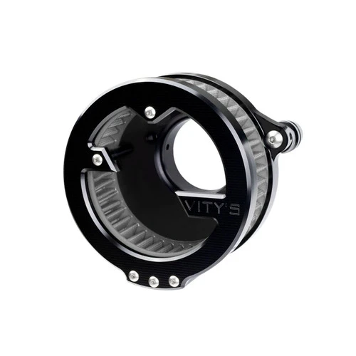 <ul>
<li>Black massive air cleaner</li>
<li>CNC machined from billet aluminum</li>
<li>Transparent polycarbonate cover</li>
<li>Featuring a <a style="color: blue;" href="%%GLOBAL_ShopPathSSL%%/sprint-filter-p037-ex-fits-vitys-design-massive-air-cleaners/" target="_blank">Sprint Filter P037-EX</a> exclusively designed for the Massive Air Cleaner</li>
<li>Compatible with Big Twin models (93-06), Dyna (04-17) excluding 2017 FXDLS, Softail (01-15), Touring (02-07), CV carb</li>
<li>Includes 1 set of spacers and hardware</li>
</ul>
<p><em>Installation should be performed following the OEM Harley-Davidson Service Manual and torque specifications</em></p>
<div class="moretab" data-title="About Vity's Design">
<p>Vity's goal is to dedicate the highest effort we possibly can into our original, custom designed products for your beloved Harley Davidson. Quality and customer satisfaction is imperative to us. We also love our heritage that helped us greatly in the process of creating this brand. Italian craftsmanship at its best.</p>
<p>Vity&rsquo;s Design showcases the natural beauty of CNC machining, in most products, by intentionally omitting final finishing processes such as tumbling, stonewashing, burnishing, or polishing.</p>
<p>The following quote from Vity's Design Founder, Matteo Vitali is translated from Italian: "From the incredible passion for Harley Davidson, my every single iron take shape. From a deep and meticulous study of materials, shapes and color, my accessories come to life."</p>
</div>