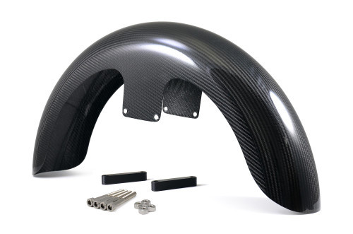 <ul type="disc">
<li><span>21&rdquo; carbon fiber front fender</span></li>
<li><span>Compatible with&nbsp;Harley-Davidson Touring models (14-23)</span></li>
<li>Constructed from 100% prepreg carbon fiber with no fiberglass or fillers</li>
<li>Weighs only 2.0 lb. (0.91 kg), saving up to 77% of OEM weight</li>
<li><strong>Spacer blocks included for installation</strong></li>
<li><strong>5/16-18 deformed thread lock nuts (x4) and&nbsp;<strong>5/16-18 x 2.5" hex socket head bolts (x4)</strong> are included&nbsp;</strong></li>
<li><strong>25 ft/lb. torque specification on included hardware</strong></li>
<li>Proprietary gloss chemical finishing process</li>
<li>Proudly made in the USA (Dayton, OH)</li>
<li>Perfectly pairs with <a style="color: blue;" href="%%GLOBAL_ShopPathSSL%%/v-twin/bst-carbon-fiber-wheels/h-d-touring/" target="_blank">BST carbon fiber wheels</a></li>
</ul>