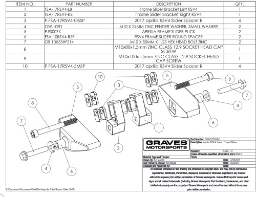 Graves Motorsports Aprilia RSV-4  Tuono Frame Sliders