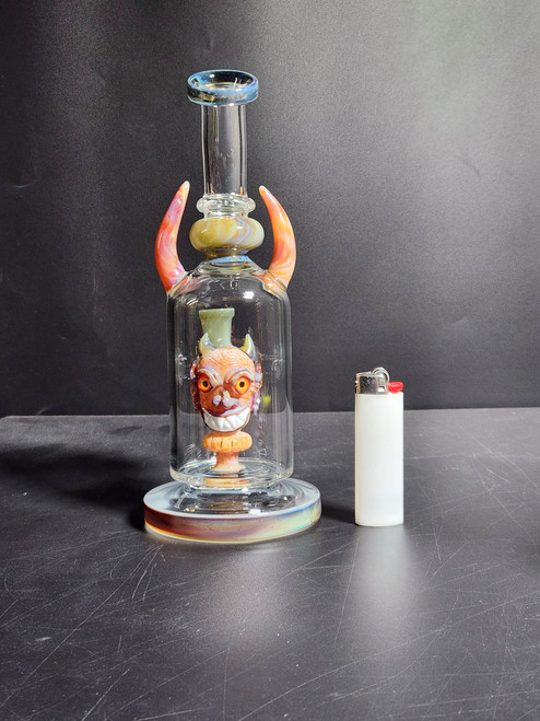 9.5" Double Horn Freaky Monster Perc Water Pipe w/Dry Bowl (Blue)  
