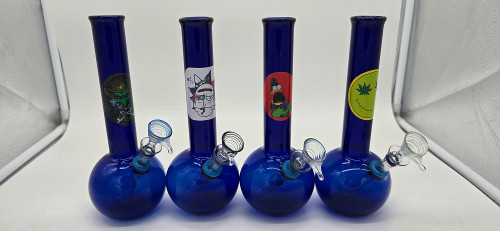 8" Full Color Glass Water Pipe w/Sticker & Slider (Blue)