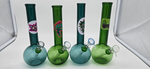 8" Full Color Glass Water Pipe w/Sticker & Slider (Green)